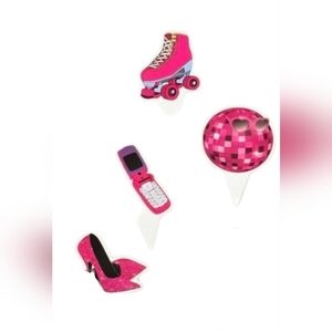This product is a set of 12 pink paper decorations designed specifically for a P